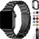 Fullmosa Compatible Apple Watch Bands 45mm 44mm 42mm 46mm 49mm 41mm 40mm 38mm, Metal iWatch Band with Case for Apple Watch Series 9 8 7 6 5 4 3 2 1 SE 10 Ultra, 42mm 44mm 45mm Black
