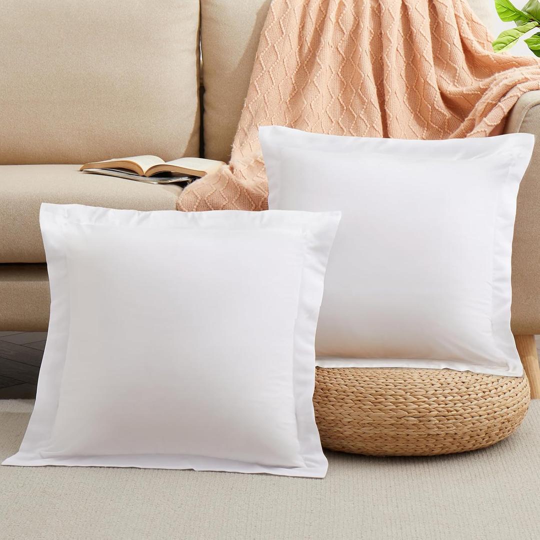 Horbaunal Set of 2 Microfiber Throw Pillow Covers 18 x 18 Inches, White Square Pillow Shams, Super Soft and Wrinkle Resistant Decorative Pillowcases with Zipper Closure (Pillow Not Included)