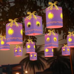 20 Pack Princess Sun Hanging Lanterns DIY Set Purple Princess Hanging Paper Lanterns Purple Sun Cutout Square Round Decorations for Photo Props Birthday Party (Vivid Color)