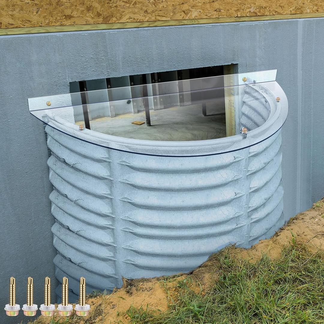 39'' x 16'' UV Basement Window Well Cover UV Resistant Polycarbonate for Snow and Rain Heavy Duty Egress Window Cover Winter Summer for Courtyard Balcony Exterior, Clear