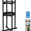 Water Dispenser Stand 5 Gallon Water Jug Stand Sturdy Water Stand(32.8" Hight-11.2" Wide) Water Jug Stand with 2 Round Shelfs for 1-5 Gallon Water Bottles/Crocks, Water Jug and Plant Stand (Black)
