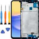 for Samsung Galaxy A15 Screen Replacement for Samsung A15 4G/5G Screen Replacement with Frame A156u A156e A156w S156dl SM-A156vl A156B/DS LCD Display digitizer Touch Screen Black 6.5 Inch