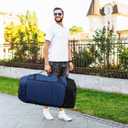 29" 86L Foldable Wheeled Duffle Bag, Waterproof Travel Rolling Backpack with Quilted Bottom, Navy