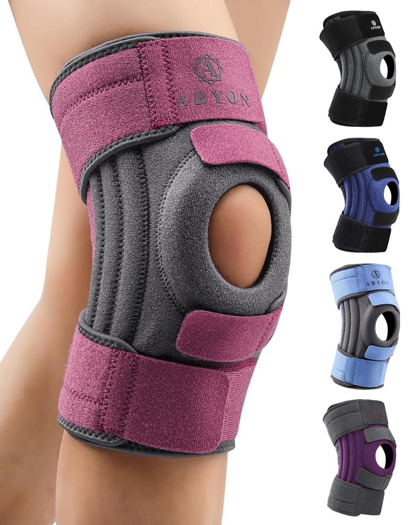 ABYON Knee Brace for Women & Men Meniscus Tear, ACL, Arthritis, Knee Support with Triple Side Stabilizers and Adjustable 360 Wraparound Strap for Maximum Knee Pain Support and Fast Recovery - Please Check How To Size Video (Medium, PaleVioletRed)