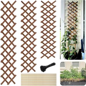 3 Pack Expandable Wooden Lattice Trellis, Outdoor Decorative Fence Panels for Climbing Plants, Vine Ivy Rose Support, Balcony Wall Decor, Yard Landscape Edging, Patio Divider, Animal Barrier