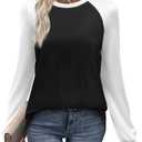 WIHOLL Womens Tops Raglan Long Sleeve Shirts for Women Color Block Casual Tops Early Fall Fashion Clothes School Outfits for Teachers Basic Tees Winter Clothing Fall Outfits for Women 2025 Black 2XL