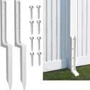 Fence Post Repair Stakes Kit, White, 2-Pack | 1/8" Thickened Carbon Steel, One-Piece Structure, Heavy Duty Ground Anchor, For Broken/Leaning Privacy Fence & Mailbox Post