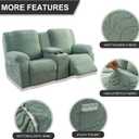 Recliner Loveseat Cover with Center Console, 2 Seater Jacquard Recliner Sofa Slipcover with Pockets Washable Stretch Reclining Couch Covers Furniture Protector Elastic Straps (Matcha Green)