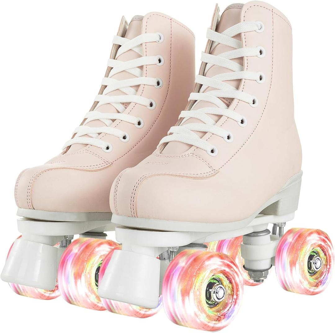 Women's Roller Skates Light Up Wheels, Adjustable Double Row Roller Skates Outdoor Shiny Derby Skates Illuminating for Teens and Youth (38=US:6.5)