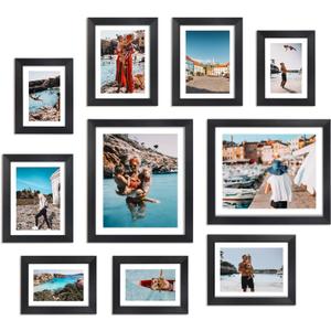 Giftgarden Multi Black Picture Frames with Mat for Multiple Sizes Photos, Four 4x6, Four 5x7, Two 8x10 for Gallery Photo Frame Collage Wall or Tabletop Display, Assortment Pack of 10