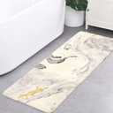 HAOCOO Bath Rug Runner 18x47 inch Beige Marble Velvet Bath Mat Non-Slip Modern Long Bathroom Rug Soft Luxury Microfiber Machine-Washable Floor Rug Carpet for Tub Shower