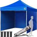 Eurmax USA 10'x10' Pop-up Canopy Tent Commercial Instant Canopies with 4 Removable Zipper End Side Walls and Roller Bag, Bonus 4 SandBags(Blue)