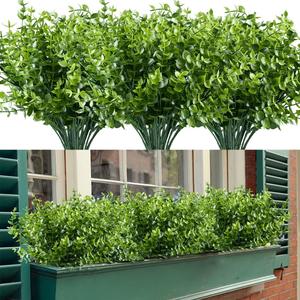 20PCS Artificial Eucalyptus Plants,Fake Boxwood Shrubs UV Resistant No Fade Faux Plastic Greenery for Wedding Bridal Bouquet Indoor Outdoor Home Garden Kitchen Office Table Vase(Green)