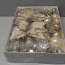 RoseCraft Champagne Christmas Ball Ornaments, 54 Pack Shatterproof Christmas Ornamnets for Christmas Tree Hanging Decorations Include Flower, for Home Indoor Holiday Party Xmas Decor.