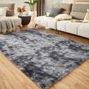 Floralux Large Shag Area Rugs 6x9 for Bedroom, Tie-Dyed Dark Grey, Plush Rugs for Living Room, Ultra Soft Fluffy Carpet, Non-Slip Indoor Floor Carpets for Kids Room, Playroom