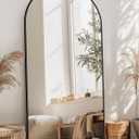 Full Length Mirror, 58"x21" Arched Full Body Mirror, Large Stand Up Aluminum Frame Floor Freestanding Hanging Leaning Mounted for Bedroom Living Room Entryway Black