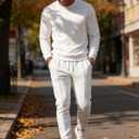 UOUA Men's 2 Piece Sweat Suits Set Long Sleeve Sweatshirt Jogging Sweatpants Tracksuits Outfits White 2XL