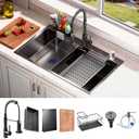 28x18 Black Drop-in Kitchen Sink: Deep Single Bowl Stainless Steel Workstation with Faucet & Accessories Combo for Family Kitchen—Scratch Resistant & Noise Reducing