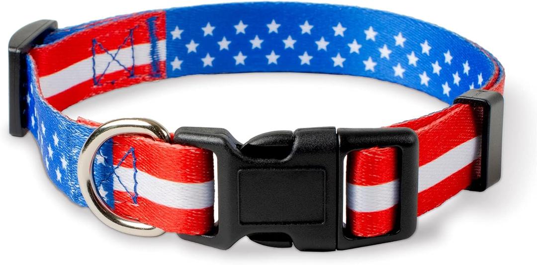 Native Pup American Flag Dog Collar- Red White and Blue- Patriotic Collars for 4th of July, USA- Adjustable Small, Medium, Large Breed Dogs (Large, Flag I)