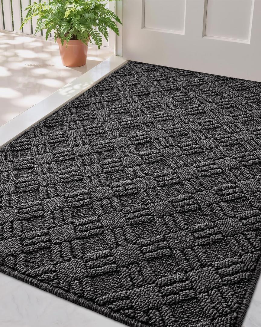 LUMI Indoor Door Mat, Absorbent Non-Slip Thin Doormat, Washable Door Mats, Woven Pattern Inside Floor Mat, Ideal for Entryway, Front Door, Home Decor, 32"x48", Woven Grey
