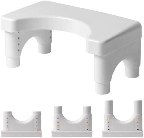 Toilet Stool for Adults and Kids,Squatting Potty Poop Stool with Anti Slip Layer,Poop Stool for Bathroom,5.9" to 8.5" Adjustable Height (White)