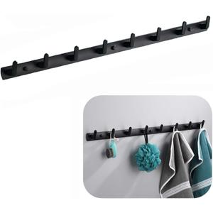 Wall Mounted Coat Racks with 8 Hooks Hanging Holder Towel Rack 29.7"x1.3" Modern Black Hanging for Clothes Entryway Bathroom (8 Hooks)