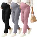 Sweetyweee 3 Pack Women's Maternity Pants, 3-Color, Large