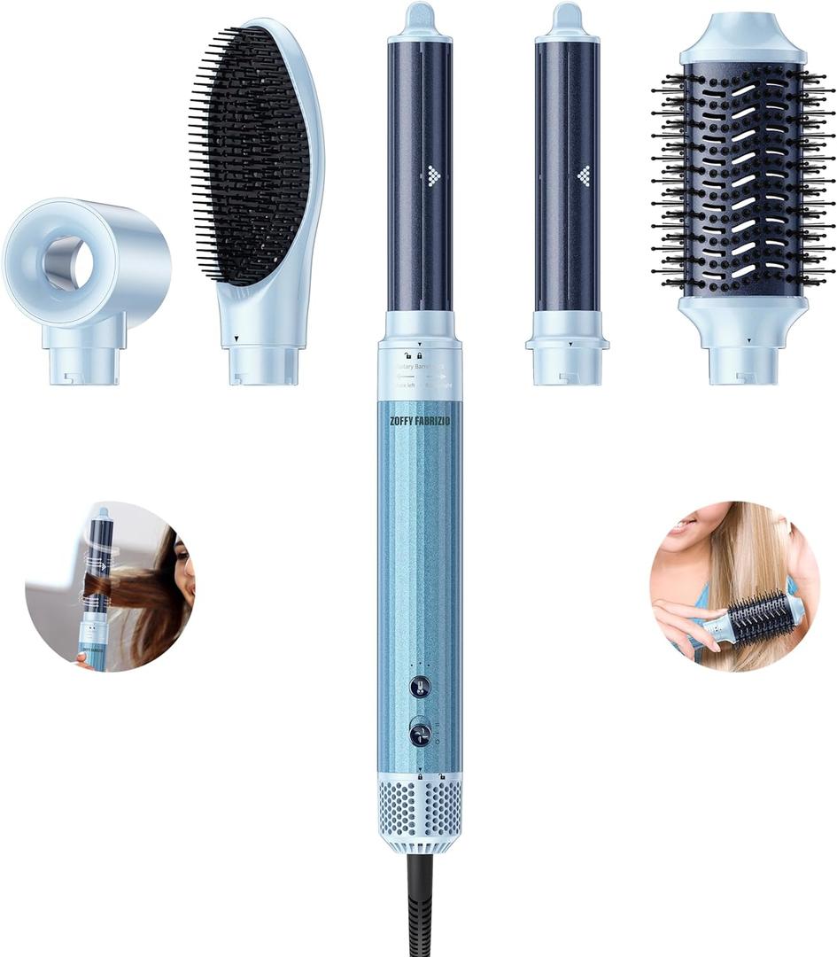 Hair Dryer Brush, Air Styler, 5 in 1 Hair Styler, Air Curler High-Speed Negative Ionic, Unlock The Ability to Curl, Volumize, Smooth & DryUpgrade, Line Length 8.86Ft & Rotatable,110,000RPM Motor (Bay Blue)