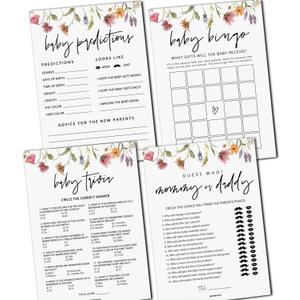 GardenCity Baby Shower Games Set for 25 Guests - 4 Fun Activities, Baby in Bloom/Floral Theme, 50 Double-Sided Cards (Wildflower), Baby Bingo