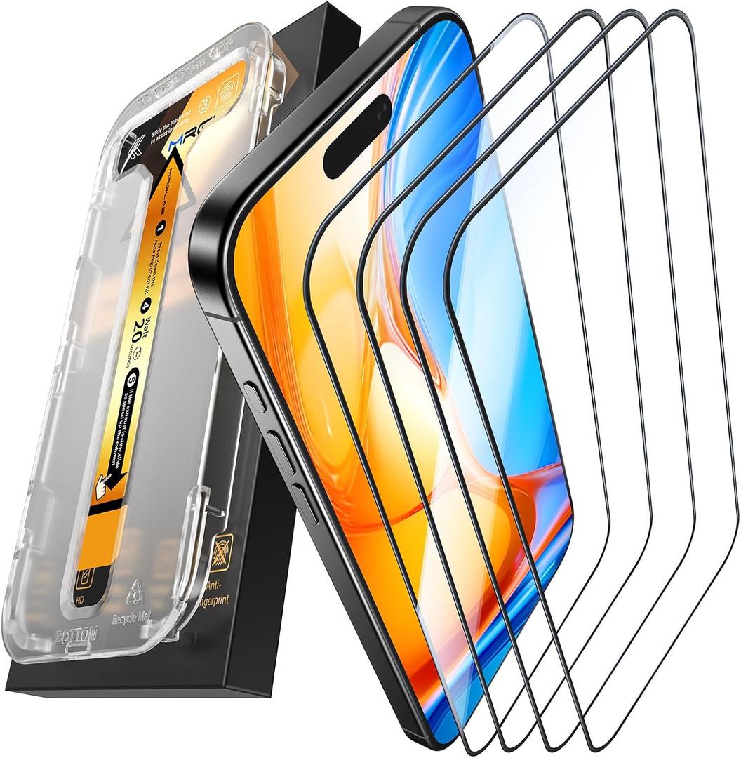 3 x MRGLAS 【Upgraded TOP 9H+ Armor】 4-Pack for iPhone 16 Pro Screen Protector [NO.1 Military Grade Shatterproof] [Auto Alignment Kit] Tempered Glass for 16 Pro 6.3" Longest Durable [Case-Friendly]