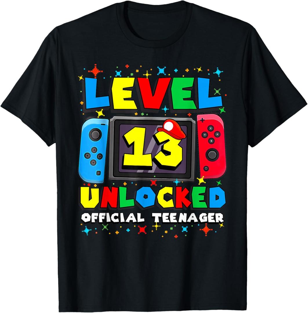 Level 13 Unlocked Gamer 13th Birthday Gift Video Game Boys T-Shirt Size S