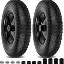 4.80/4.00-8" Flat Free Wheelbarrow Tires and Wheels, 14.5" Universal Fit Solid Tires with 5/8" or 3/4" Bearing, 3"-7" Hub, Adapter Kit Hand Truck Wheels Replacement for 3.50/2.50-8", 4.00-6"etc, 2 PCS