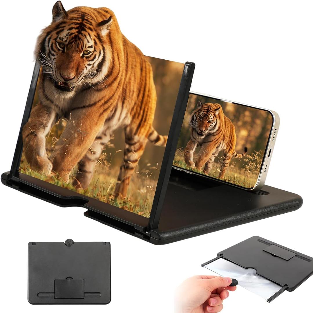 2026 Upgraded Big Screen Phone Magnifier,3D HD Screen Amplifier with Foldable Stand, Portable Mobile Phone Magnifier Projector for Movies & Gaming, Universal Compatible with All Smartphones (12in)