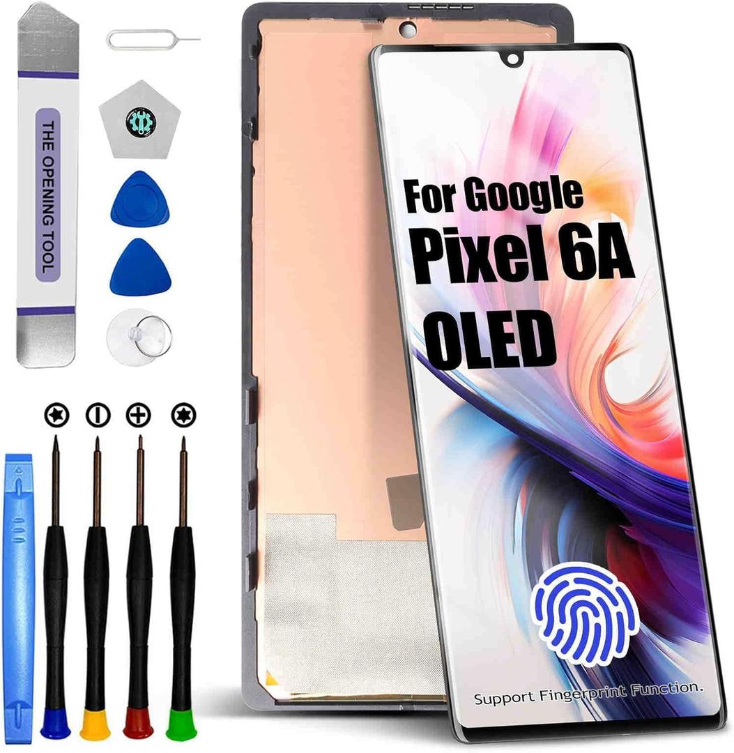 OLED for Google Pixel 6A LCD Screen Replacement for Google Pixel 6A LCD Display Touch Screen Display Assembly Repair Kits with Frame GX7AS GB62Z G1AZG GB17L (with Fingerprint Function)
