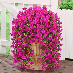 MARTINE MALL 2 Pcs Look Real Artificial Flowers for Outdoors, Realistic Artificial Hanging Flowers for Outdoors, UV Resistant Fake Hanging Plants Silk Petunia Faux Flowers for Porch Patio, Fuchsia