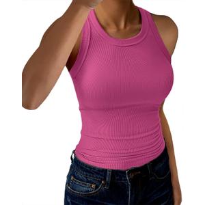 GKBK Womens Tank Tops High Neck Sleeveless Ribbed Tank Casual Basic Thick Strap Slim Fitted Racerback Shirts (L)