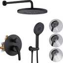 12 Inch Rain Shower Head with Handheld Spray, 2-Function High Pressure Shower System, Wall Mounted Rainfall Shower Head with 3 Modes Handheld Shower, Brass Rough-in Valve Included, Matte Black