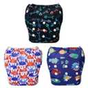 Babygoal Baby Boy Swim Diapers 3 Pack for 8M-3T Babies and Toddlers, Reusable Adjustable Washable for Swimming Lessons-Crab, Fish (Large)