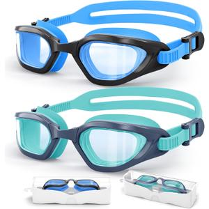 Kids Swim Goggles in Dual-Tone, Adjustable Nose Pads & Soft Silicone for Leak-proof(6-14), Clear Vision & Anti-Fog & Anti-UV