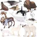 12PCS 4-7" Large Arctic Polar Animal Toys Figurines, Realistic Plastic Artic Animal Figures, Includes Polar Bear,Whales,Orca, Birthday Gift Party Favors Cake Toppers for Kids