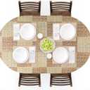 UMINEUX Oval Fitted Vinyl Tablecloth with Elastic Edged & Flannel Backing, Waterproof Wipeable Oval Table Cover - Fits Tables up to 42"X68" (Wicker) 