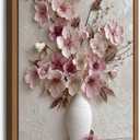 Framed Pink Floral Canvas Wall Art Abstract Flowers Plant Bouquet in Vase Painting Picture Wall Decor Poster Print Artwork for Living Room Bedroom Woman Room Home Decoration (16"L x 12"W)