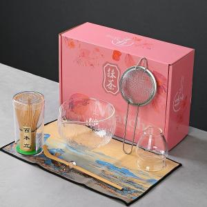 7 Pcs Glass Matcha Whisk Set, Matcha Set Matcha Bowl, 1 Matcha Whisk 1 Scoop Holder, Transparent Matcha Kit (White)