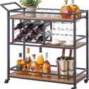 FATORRI Bar Cart for The Home, Rolling Wine Carts on Wheels with 3 Tier Wood Shelves, Liquor Beverage Cart with Wine Rack and Glass Holder (Rustic Oak), 14.17" D x 35.43" W x 36.02" H