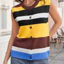 Tankaneo Womens Color Block Striped Sweater Vest Tops Summer Casual Button Up Knit Sleeveless Cardigan Tank Tops Yellow (M)