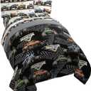 Jay Franco Monster Jam 5 Piece Queen Bed Set - Includes Comforter & Sheet Set - Grave Digger & Megalodon - Super Soft Fade Resistant Microfiber