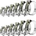 12pcs Hose Clamp Set, T-bolt Radiator Heavy Duty Hose Clamps 6 Size 3/4"~ 2" Working Range 28-64mm, 304 Stainless Steel Turbo Intake Soft Hose Intercooler Clamps