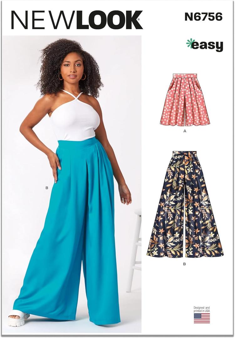 New Look Easy Misses' Loose-Fitting Shorts and Wide Leg Pants Sewing Pattern Kit, Design Code N6756, Sizes 10-12-14-16-18-20-22, Multicolor