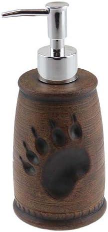 Bear Paw Print Liquid Soap Lotion Pump Dispenser, 7.5", Brown Tan, Rustic Bathroom Decor