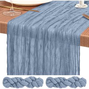 2 Pack Cheesecloth Table Runner 10FT Dusty Blue Table Runner Boho Gauze Cheese Cloth Table Runners Long Rustic Sheer Table Decorations for Wedding Party Baby Bridal Shower Birthday Holiday Home